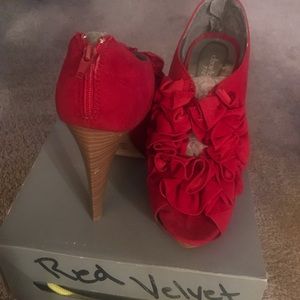 Red 3.5 inch high heel platforms